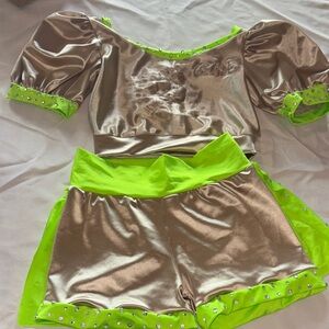 Metallic Gold and Neon Green Women's Shorts Set
